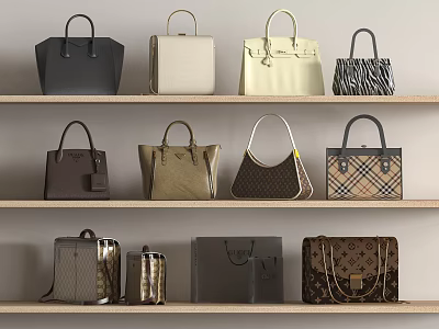 Stylish Handbags Display On Shelves With Various Styles Colors Materials And Patterns 3d model