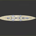 Detailed Historical Warship 3D Model With Turrets Smokestacks Antennas And Reflective Surface