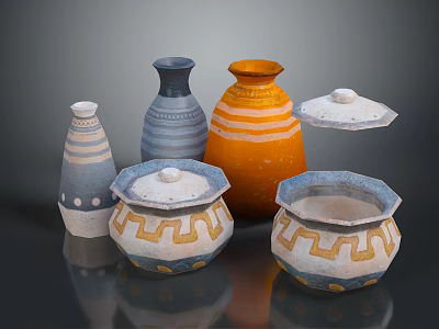 Colorful Handcrafted Ceramic Sculptures With Decorative Patterns And Various Shapes 3d model