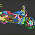 Blue Modern Motorcycle With Black Seat Yellow Rim Wheels And Silver Exhaust Pipes