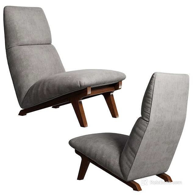 Modern Single Sofa With Gray Fabric Upholstery And Wooden Legs Modern Design Style 3d model 