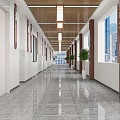 Modern Elevator Hallway Interior With Marble Flooring White Walls Wooden Ceiling And Lighting Fixtures