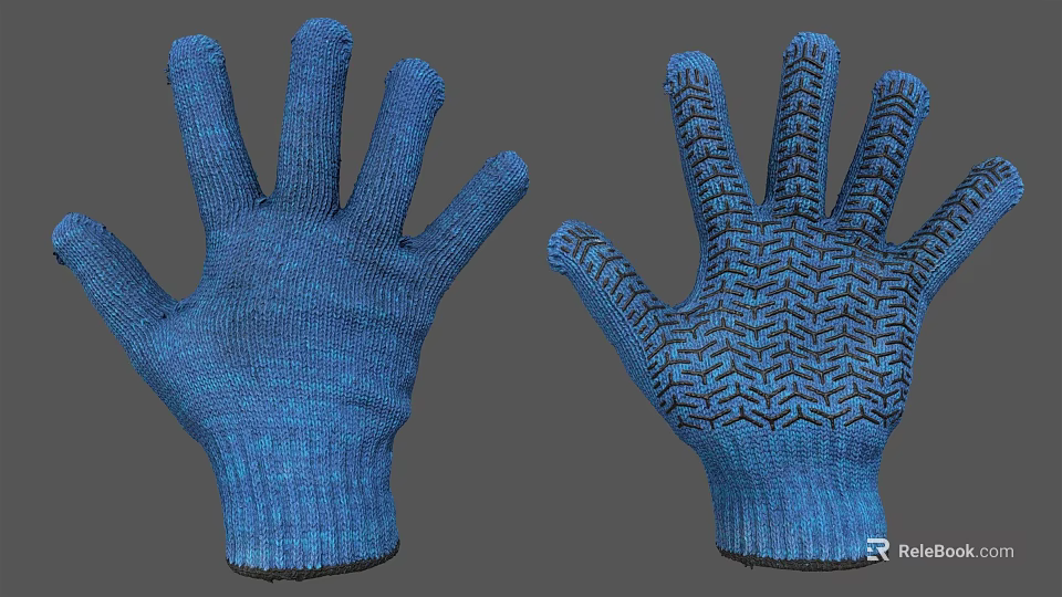 Blue Knitted Work Gloves Pair With Textured Palm And Comfortable Design 3d model 