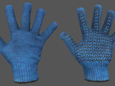 Blue Knitted Work Gloves Pair With Textured Palm And Comfortable Design 3d model