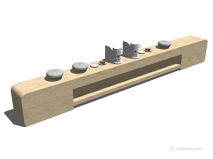 Wooden Long Rectangular Structure With Circular Knobs And Small Decorative Parts 3d model