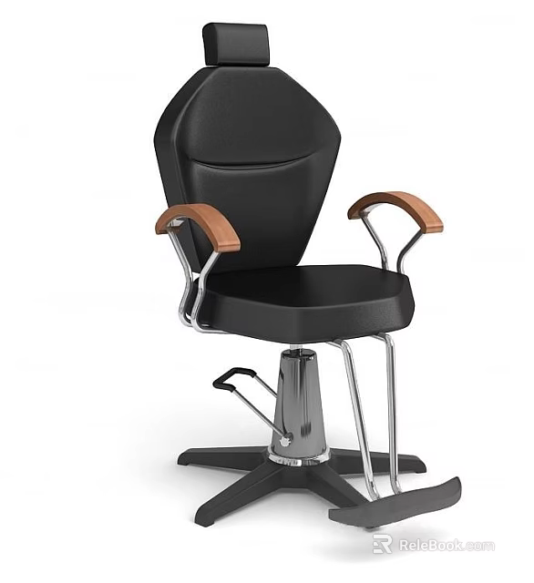 Black Massage Chair With Wooden Armrests Metal Frame And Swivel Base 3d model 
