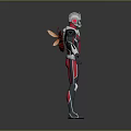 Back View of Red and Black Armored Superhero Character With Wasp Inspired Insect Wings 3d model