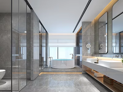 Modern Bathroom Interior Design With Glass Shower Marble Walls And Freestanding Bathtub 3d model