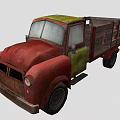 Vintage Red And Green Truck With Wooden Cargo Bed And Mr Meat Sign