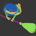 Girl Character Design With Red Bow Blue Dress And Broom From Three Angles