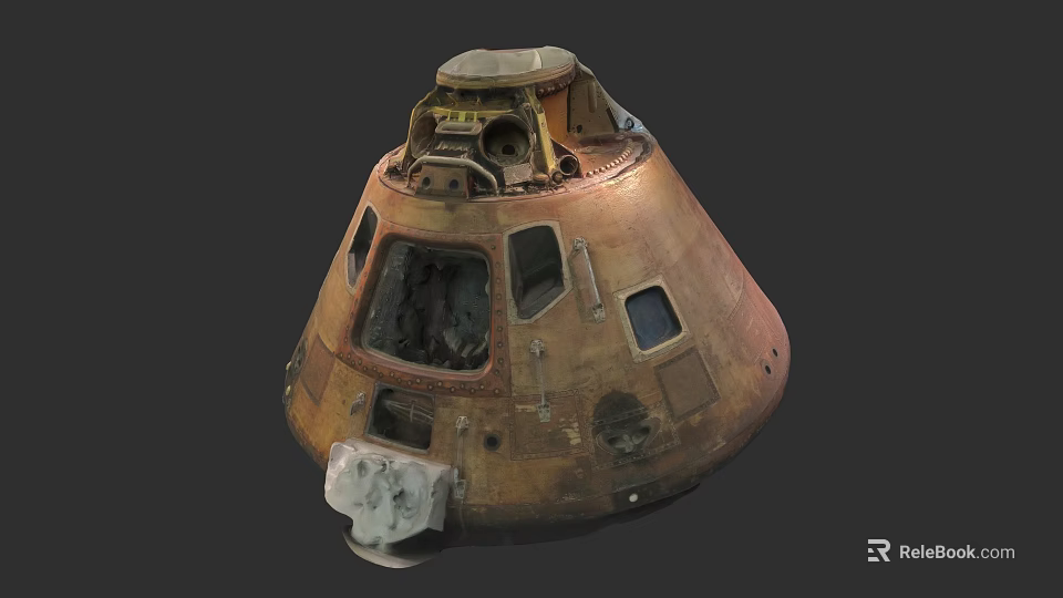 Vintage Rusted Space Capsule With Conical Structure Metal Windows And Hatches 3d model 