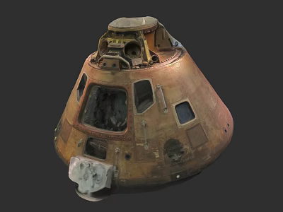 Vintage Rusted Space Capsule With Conical Structure Metal Windows And Hatches 3d model