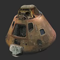 Vintage Rusted Space Capsule With Conical Structure Metal Windows And Hatches