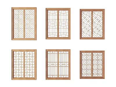 Wooden Casement Windows With Various Intricate Grille Patterns And Designs 3d model