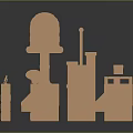 Playful Orange Cartoon Castle Scene With 3D Tower Dome Flag And Block Structures