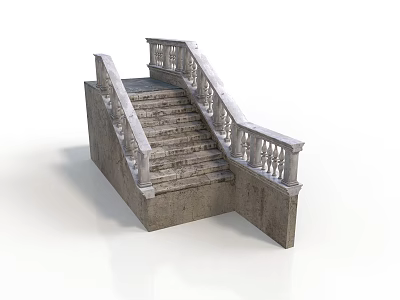 Architectural Staircase Design With Concrete Steps And Ornate Stone Railings 3d model