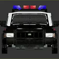 Police Car With Red And Blue Emergency Lights Black White Exterior And Side Badge