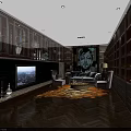 Luxury Living Room Interior With Dark Wooden Walls Large TV Sofa And Patterned Rug