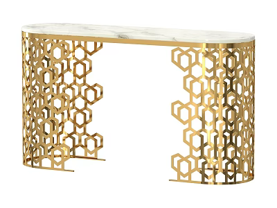 Elegant Modern Console Table With Gold Geometric Openwork Frame And Marble Top 3d model