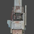 Old Blue Combine Harvester Function Vehicle with Large Tires Ladder and Rusty Body Structure