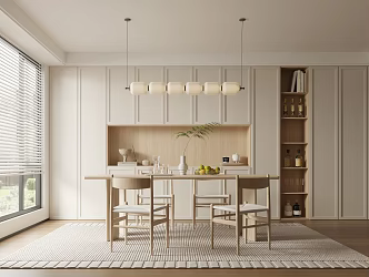 Shuai Ji Restaurant Cream Restaurant Table and Chair Combination 3d model