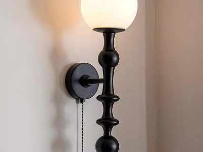 Modern Black Wall Lamp With Spherical White Shade Decorative Ball Design And Pull Chain Switch 3d model