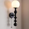 Modern Black Wall Lamp With Spherical White Shade Decorative Ball Design And Pull Chain Switch 3d model