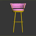 Stylish Pink Upholstered Bar Stool With Yellow Metal Legs And Diamond Stitching Backrest