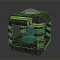 Sci Fi Structural Device With Green Dome Black Frame And Orange Lines