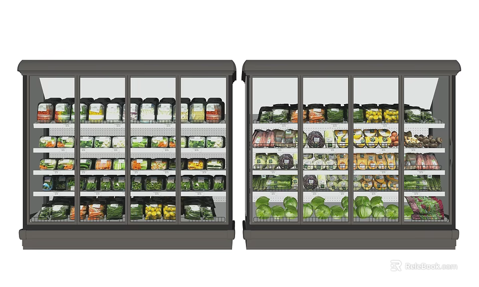 Commercial Glass Door Display Freezers Stocked With Various Food Products For Store Use 3d model 