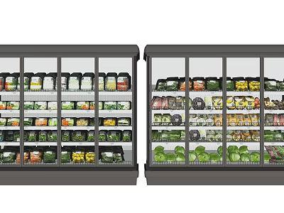 Commercial Glass Door Display Freezers Stocked With Various Food Products For Store Use 3d model
