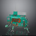 Turquoise Sci Fi Mechanical Robot With Hello World Graffiti And Legs