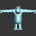 Blue Furry Monster Sulley Character 3D Model Standing With Arms Outstretched And Purple Spots
