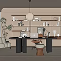 Middle-ancient style study desk and chair combination leisure chair bookshelf stool chandelier 3d model