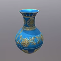 Elegant Blue Ceramic Vase With Intricate Gold Floral Patterns Design