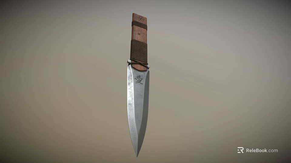 Handcrafted Kitchen Knife With Wooden Handle And Engraved Blade Design 3d model 