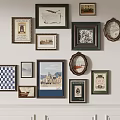 Decorative Wall Display With Various Framed Artworks And Different Shapes Sizes 3d model