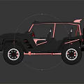 Gray Off Road Vehicle With Open Top Red Seats Roof Lights And Black Wheels