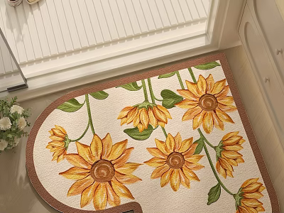Heart Shaped Entrance Carpet With Yellow Sunflowers Green Leaves And Brown Border 3d model
