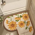 Heart Shaped Entrance Carpet With Yellow Sunflowers Green Leaves And Brown Border