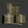 Three Brown Tape Sealed Cardboard Boxes Stacked On Gray Surface 3d model