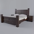 Dark Wood Double Bed With Solid Frame And Matching Nightstands With Drawers 3d model