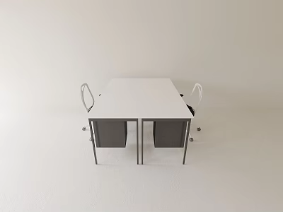 White Office Desk With Two Chairs Featuring Black Seats in Simple Modern Interior Space 3d model