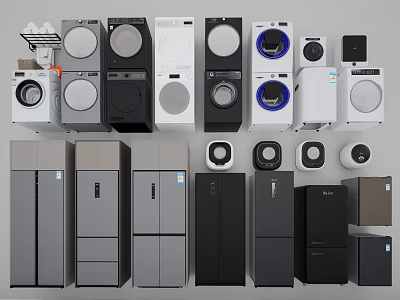 Various Modern Washing Machines In Different Colors And Designs For Home Use 3d model