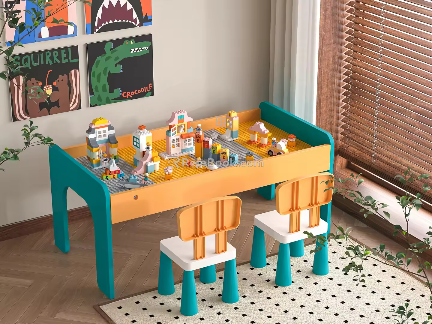 Modern Children's Building Blocks Table Children's Table Toy Table 3d model