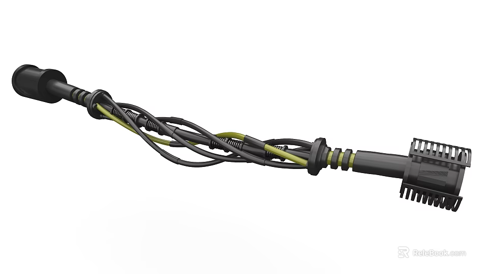 Industrial Equipment Durable Cable Harness with Black Yellow Wires and Heavy Duty Connectors 3d model 