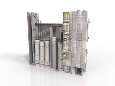 Multi layer Industrial Equipment Structure With Gray Metallic Frame And Cylindrical Components 3d model
