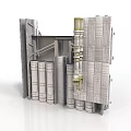 Multi layer Industrial Equipment Structure With Gray Metallic Frame And Cylindrical Components