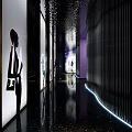 Modern KTV Interior With Stylish Curved Light Structures And Reflective Floor Design 3d model