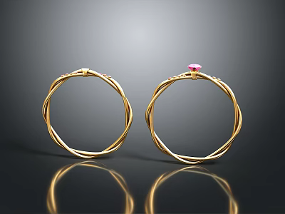 Golden Twisted Hoop Earrings With Pink Gemstone For Daily Wear Accessories 3d model